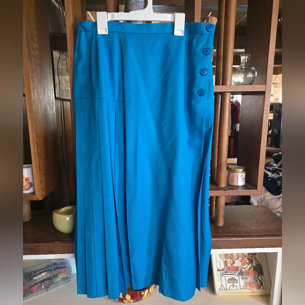 Dior Vintage Wool Teal Buttoned Midi Skirt NWT